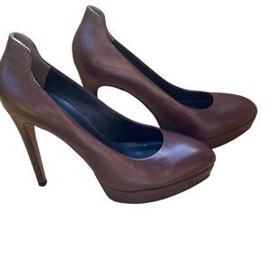 Pour la victoire Irene Brown Leather Stacked Stiletto Pump Heels Size 9.5